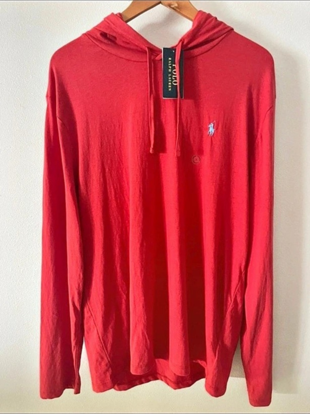 Polo Ralph Lauren Long Sleeve T-Shirt Hoodie in Coral Red Large NWT